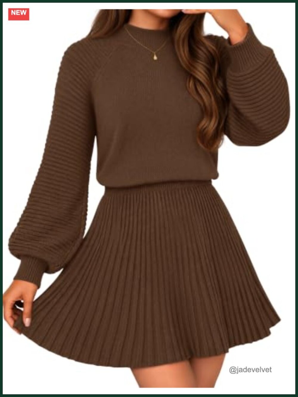 Womens 2 Piece Sweater Dress Set Pleated Mini Skirt Mock Neck Knit